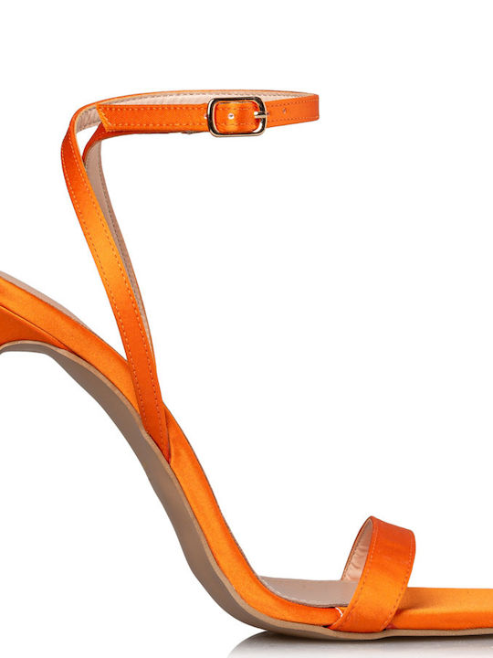 Envie Shoes Γυναικεία Πέδιλα με Λεπτό Ψηλό Τακούνι σε Πορτοκαλί Χρώμα