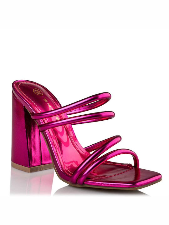 Envie Shoes Γυναικεία Πέδιλα με Χοντρό Ψηλό Τακούνι σε Ροζ Χρώμα