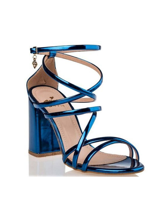 Envie Shoes Γυναικεία Πέδιλα Ανατομικά με Χοντρό Ψηλό Τακούνι σε Μπλε Χρώμα