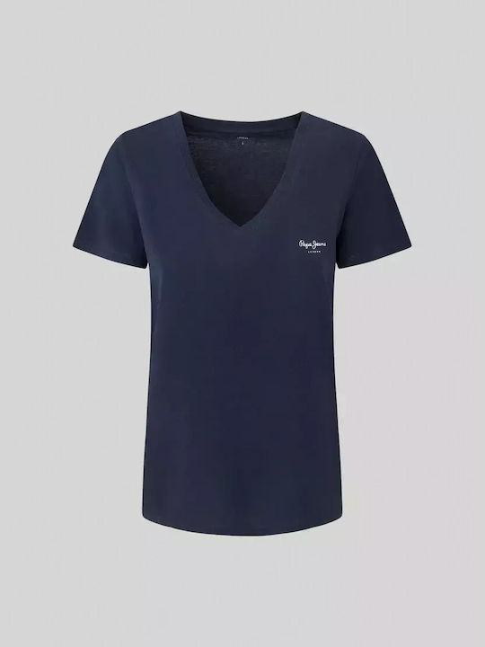 Pepe Jeans Γυναικείο T-shirt με V Λαιμόκοψη Μπλε