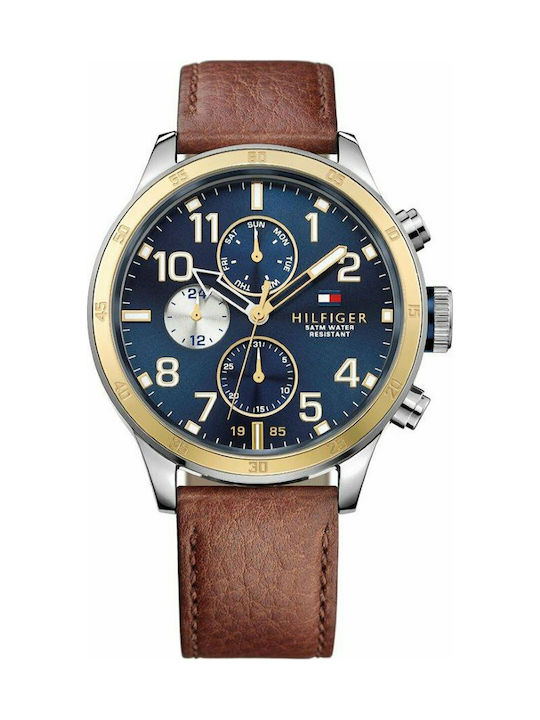 Tommy Hilfiger Watch Chronograph Battery with Brown Leather Strap