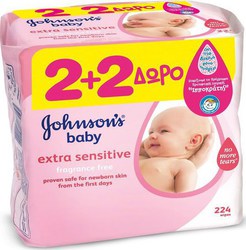 Johnson & Johnson Baby Extra Sensitive Wipes χωρίς Άρωμα 2*56τμχ & Δώρο 2*56τμχ