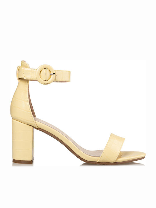 Envie Shoes Women's Sandals with Ankle Strap Yellow with Chunky Medium Heel