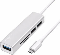 Powertech USB 3.0 Hub 3 Θυρών με σύνδεση USB-C Ασημί