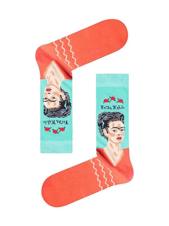 Ekmen Frida Kahlo Unisex Κάλτσες Με Σχέδια Σιέλ / Πορτοκαλί