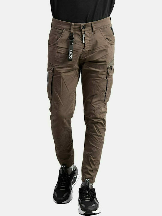Cover Jeans Men's Trousers Cargo Elastic in Slim Fit Brown