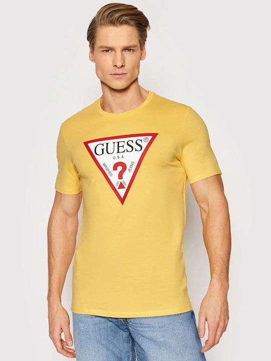 Guess Мъжка тениска с къс ръкав V Neck Жълт