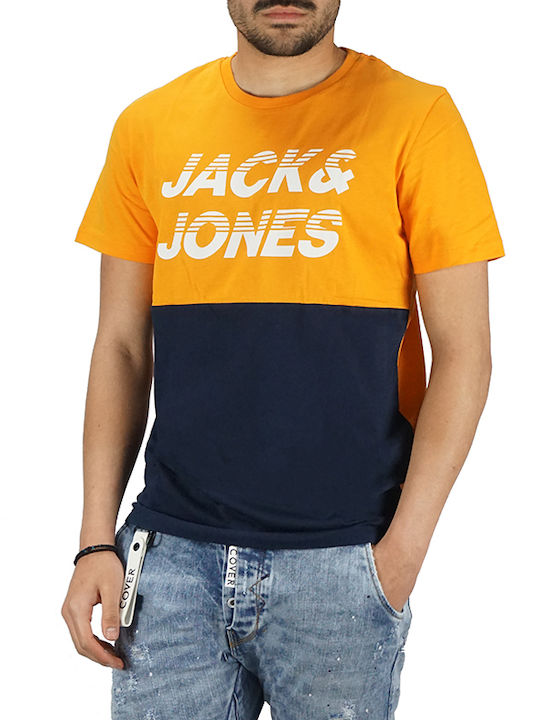 Jack & Jones Ανδρικό T-shirt Orange / Navy με Λογότυπο