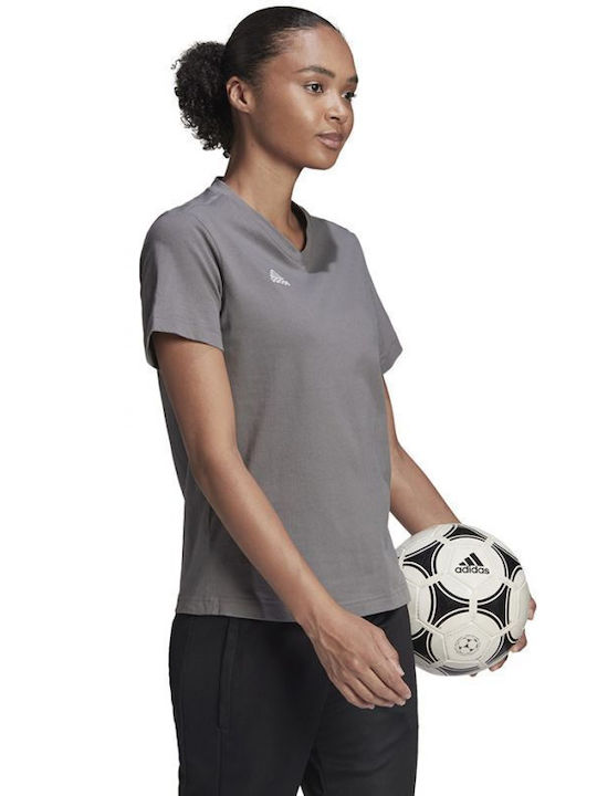 Adidas Entrada 22 Γυναικείο Αθλητικό T-shirt με V Λαιμόκοψη Γκρι