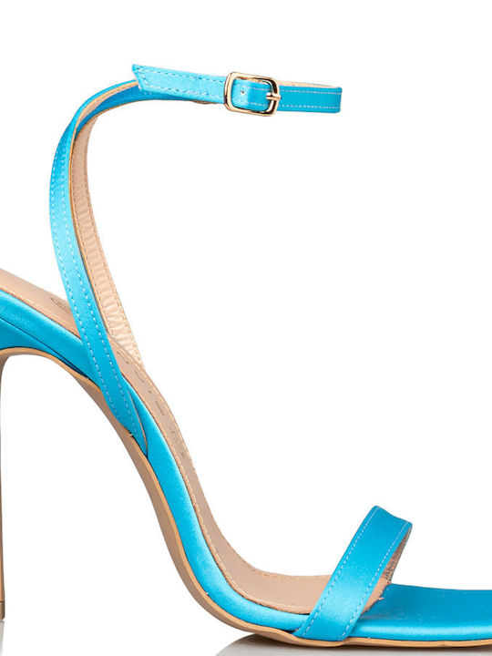 Envie Shoes Stoff Damen Sandalen mit Dünn hohem Absatz in Hellblau Farbe