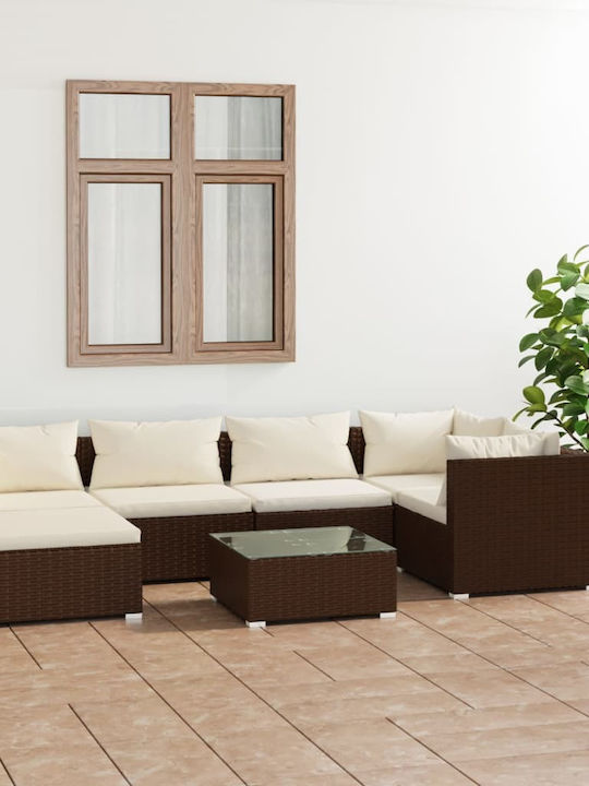 Outdoor Living Room Set with Pillows Καφέ 7pcs