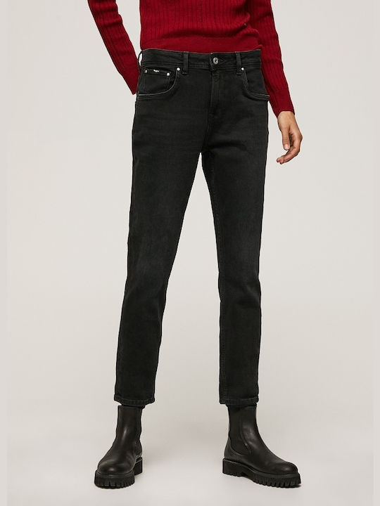 Pepe Jeans Висока талия Дамско джинсово панталони с Мама кройка Черно