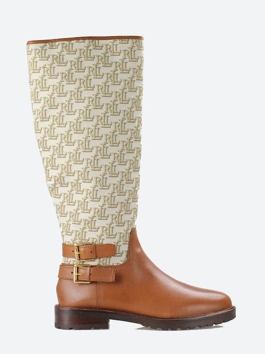 Ralph Lauren Leather Women's Boots with Zipper Emelie Tan/Khaki