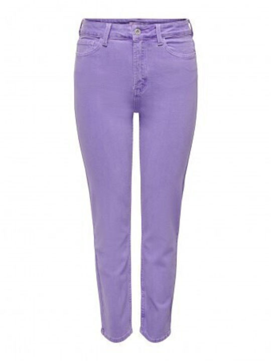 Only Emily Висока талия Дамско джинсово панталони със Слим кройка Paisley Purple