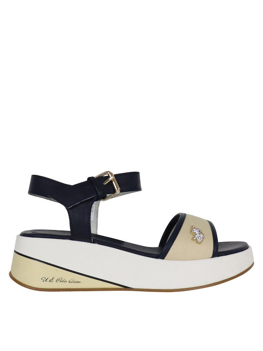 U.S. Polo Assn. Women's Synthetic Leather Ankle Strap Platforms Navy Blue