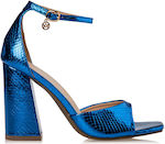Envie Shoes Γυναικεία Πέδιλα με Χοντρό Ψηλό Τακούνι σε Μπλε Χρώμα