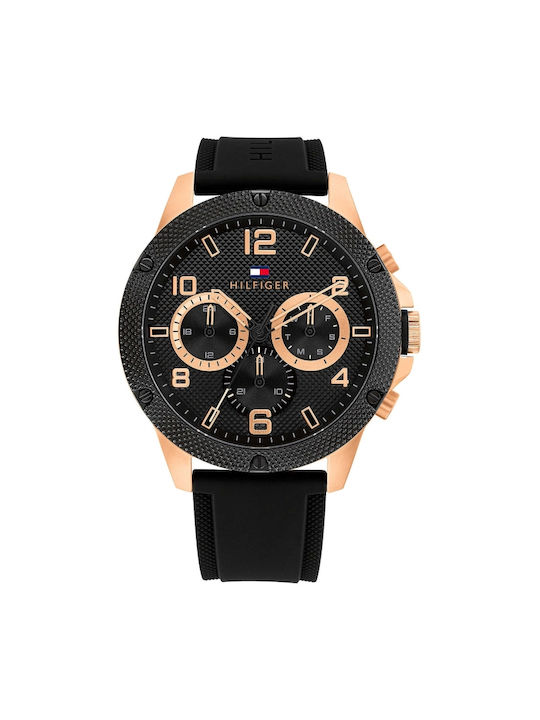 Tommy Hilfiger Battery Chronograph Watch with Rubber Strap Black