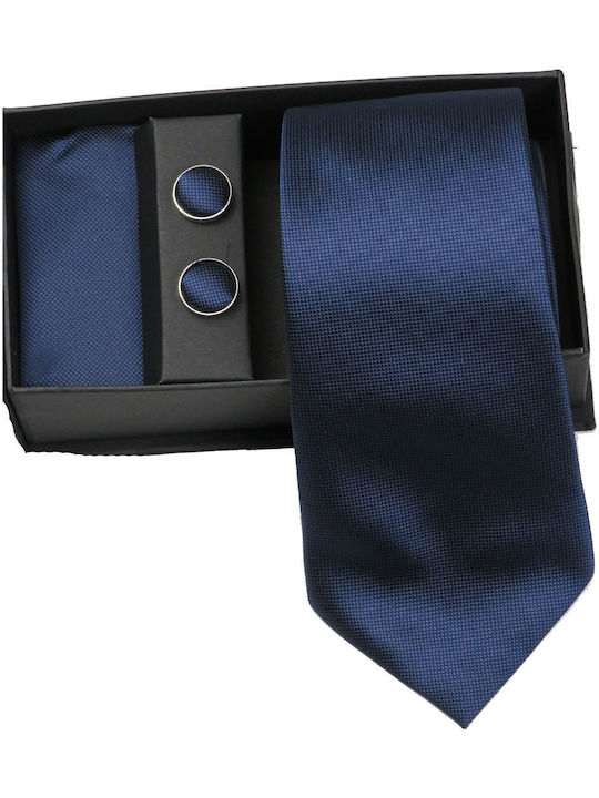 Privato Σετ Ανδρικής Γραβάτας Μονόχρωμη σε Navy Μπλε Χρώμα