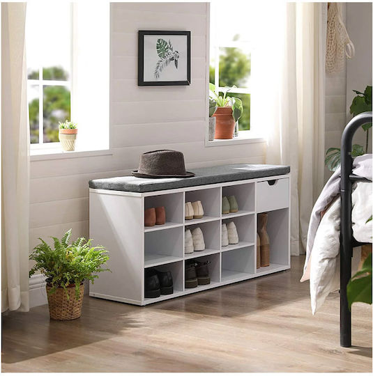 Wooden Shoe Organizer With 9 White Shelves 104x30x48cm LHS024W01