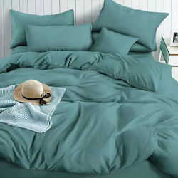 My Home Luxury Σετ King Size 4τμχ 180x200+25εκ. με Λάστιχο Πετρόλ