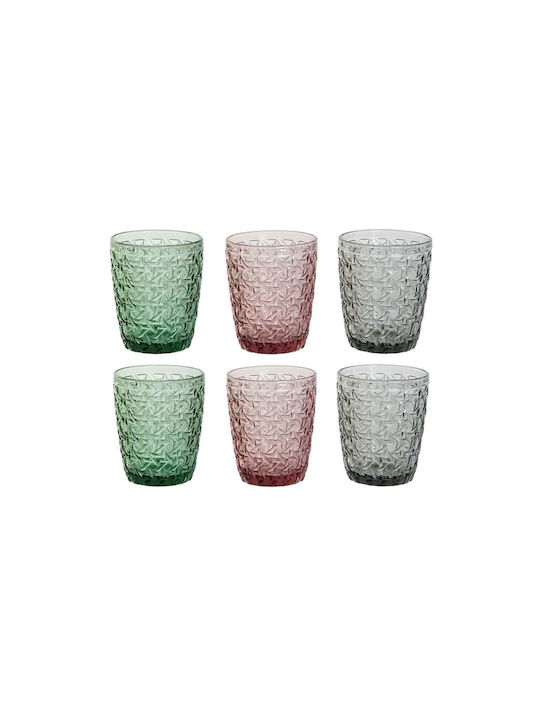 DKD Home Decor Glass Set Water made of Crystal Green-Grey-Pink 240ml 6pcs