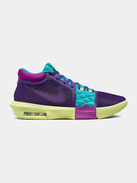 Nike LeBron Witness 8 Ψηλά Μπασκετικά Παπούτσια Field Purple / Dusty Cactus / Light Lemon Twist / Λευκό