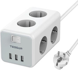 Tessan Πολύπριζο 6 Θέσεων με 3 USB Γκρι