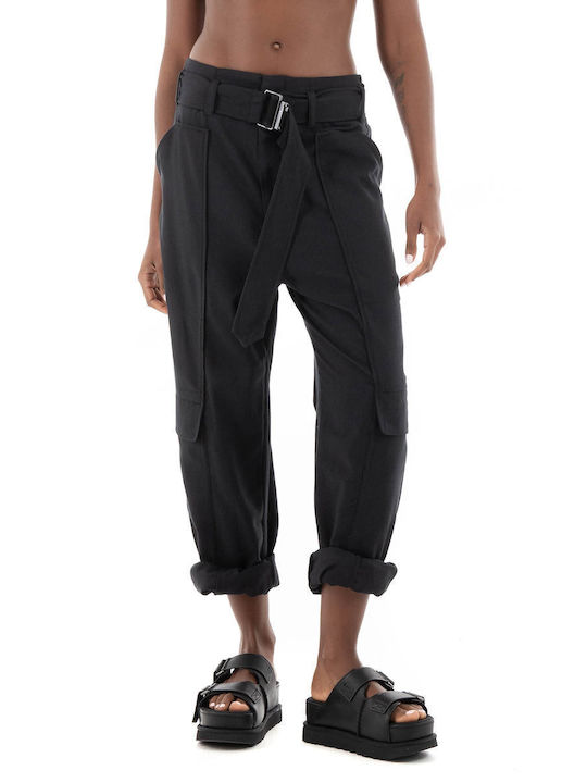 G-Star Raw Γυναικείο Ψηλόμεσο Υφασμάτινο Παντελόνι σε Paperbag Εφαρμογή Μαύρο