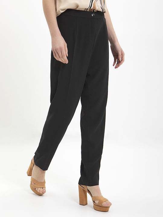 Luisa Viola Women's Crepe Trousers in Straight Line Black