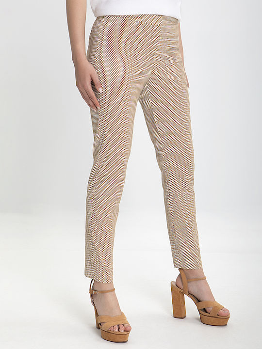 Laura Donini Women's Fabric Trousers Checked Ecru