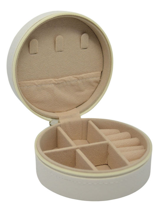 Ankor Jewellery Box for Travel Faux Leather White 9.5x9.5x5cm