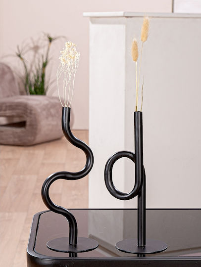 ArteLibre Σετ Βάζα Μεταλλικά Curve Μαύρα Φ11xΥ26.5cm 2τμχ