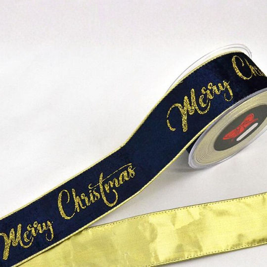 Panglică Catifelată Gold Back Merry Christmas Albastră – Aurie – 7,2cm X 4,5m 229.001.0333.16
