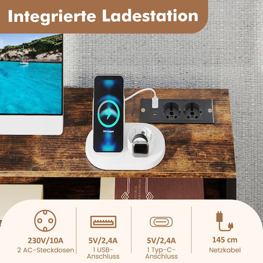 Γραφείο Υπολογιστή με USB θύρες 95.5x50x110εκ. Ρουστίκ Καφέ