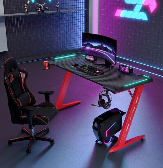 Birou De Jocuri Cu LED Și USB 120x60x75cm Negru - Roșu