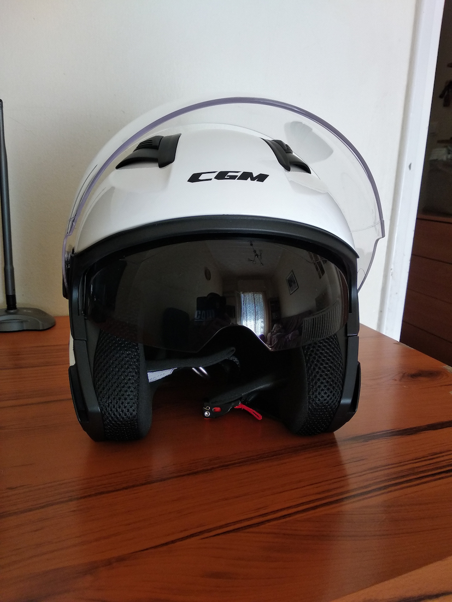CGM 130A Daytona White Motorcycle Helmet Jet ECE 22.05 1350g with Sun Visor