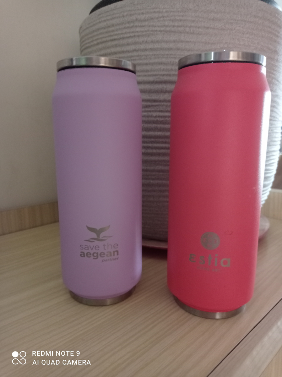 Estia Travel Cup Save the Aegean Recyclable Glass Thermos Stainless Steel / Plastic BPA Free 300ml Blossom Rose with Straw