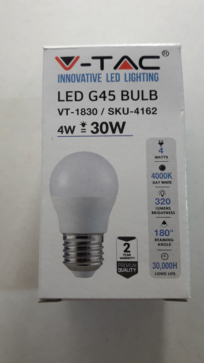 V-TAC Vt-1830 LED Bulb 4W 75mm for Socket E27 and Shape G45 Natural White 300lm