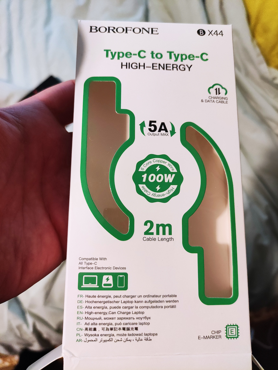 Borofone BX44 USB 2.0 Cable USB-C male - USB-C 100W PD Λευκό 2m 37212