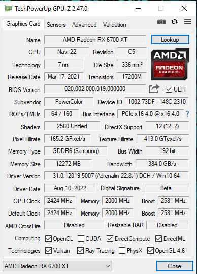 PowerColor Radeon RX 6700 XT 12GB GDDR6 Fighter Κάρτα Γραφικών