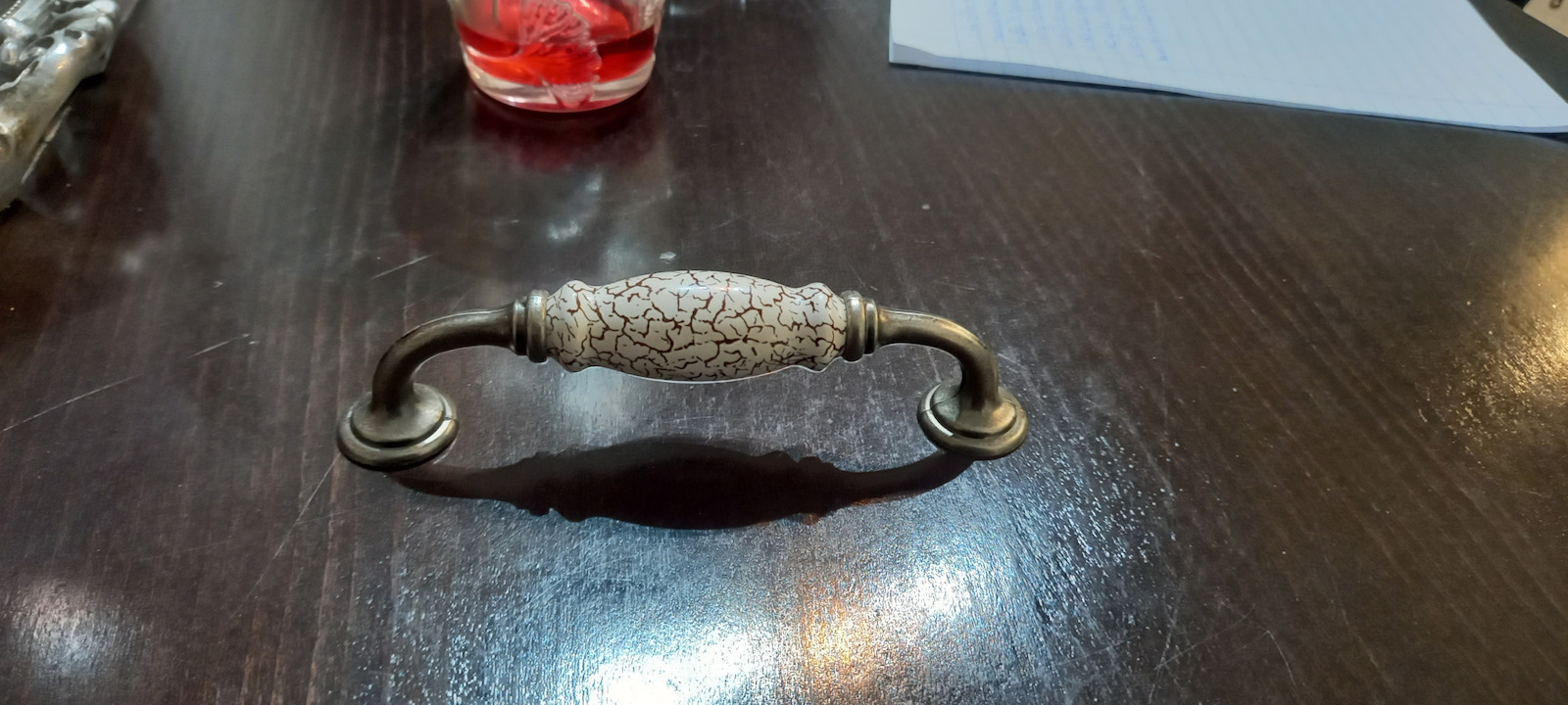 Antik Handgriff Möbelgriff aus Zamak & Metallisch & Porzellan in Silber Farbe 150mm (Zentrenabstand 128mm) 4679-KRAK 1Stück