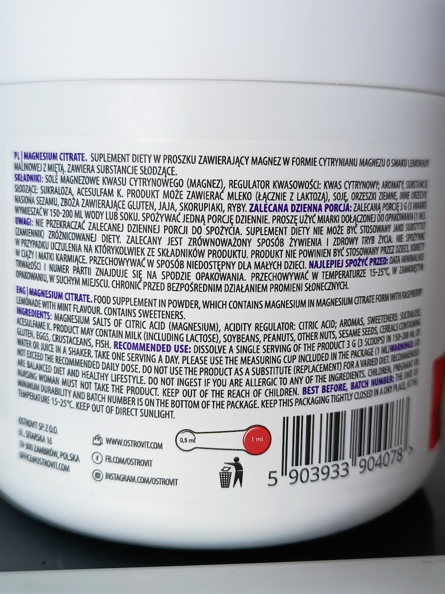 OstroVit Supreme Pure Magnesium Citrate 200gr Raspberry Lemonade