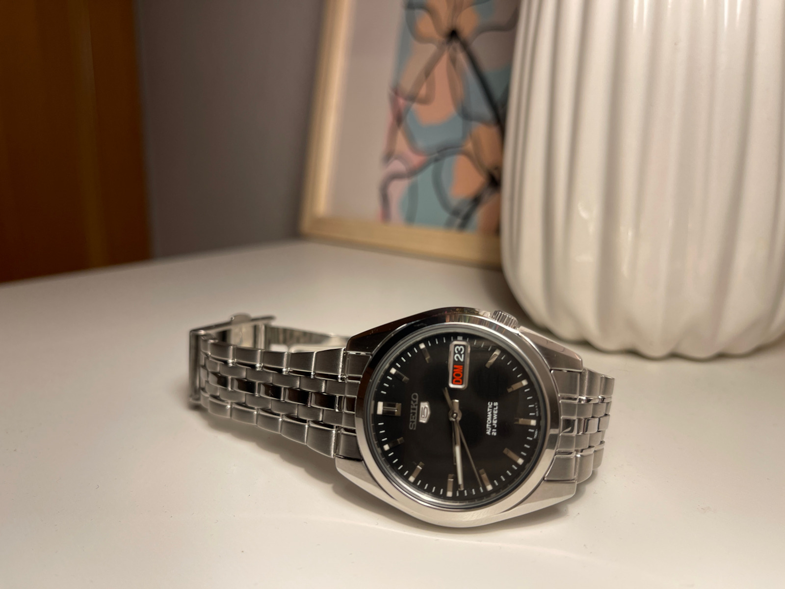 Seiko 5 Men's Watch 38mm Automatic With Silver Steel Bracelet