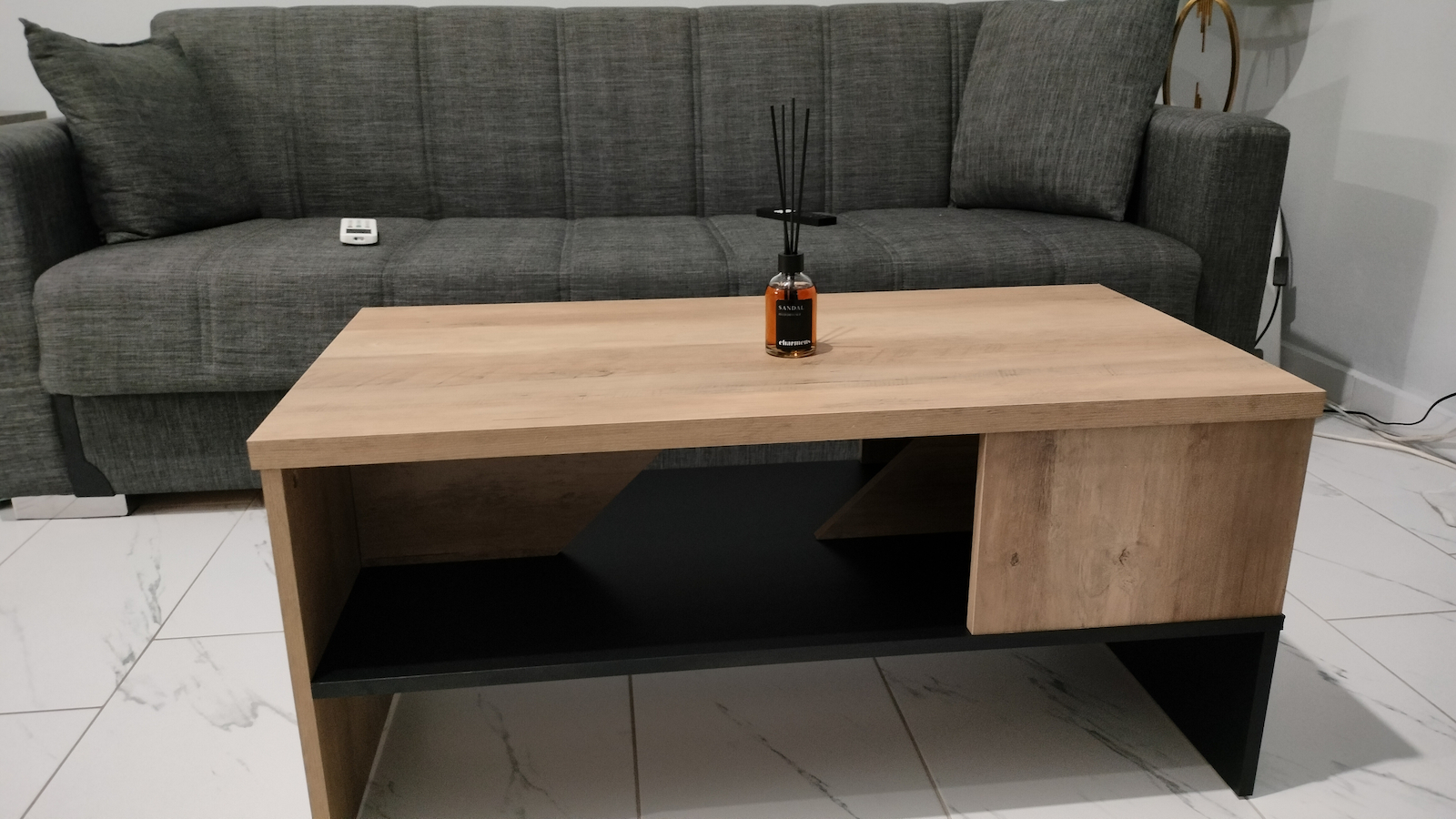 Rectangular Central Coffee Table Naya Wooden Natural / Anthracite W93xL46xH43cm