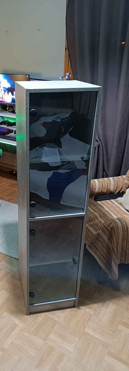 Floor-standing Living Room Display Cabinet made of Particleboard with Glass Grey 35x37x142cm