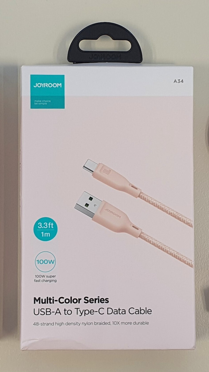 Joyroom SA34-AC6 Braided USB 2.0 Cable USB-C male - USB-A 100W PD Πολύχρωμο 1m