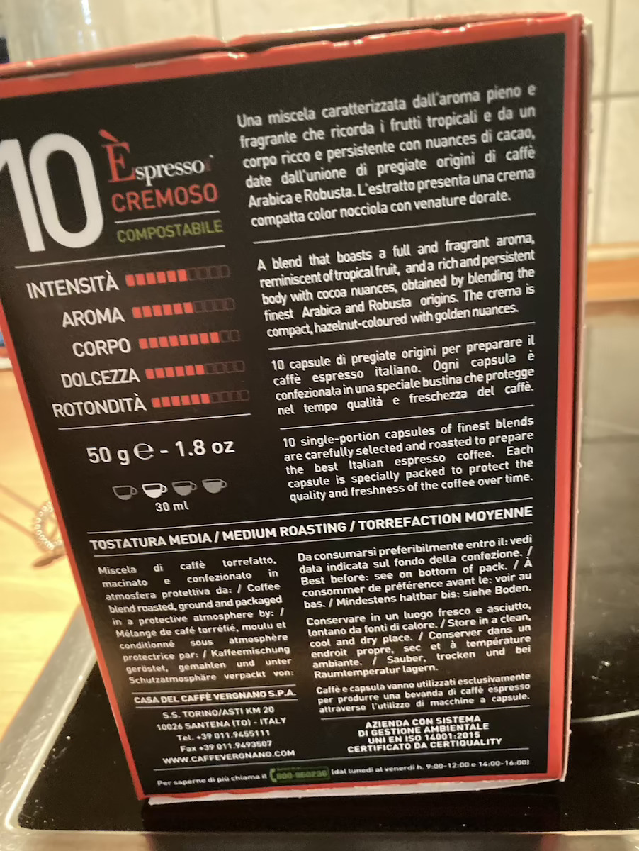 Caffe Vergnano 1882 Κάψουλες Espresso Cremoso Cremoso Συμβατές με Μηχανή Nespresso 10caps