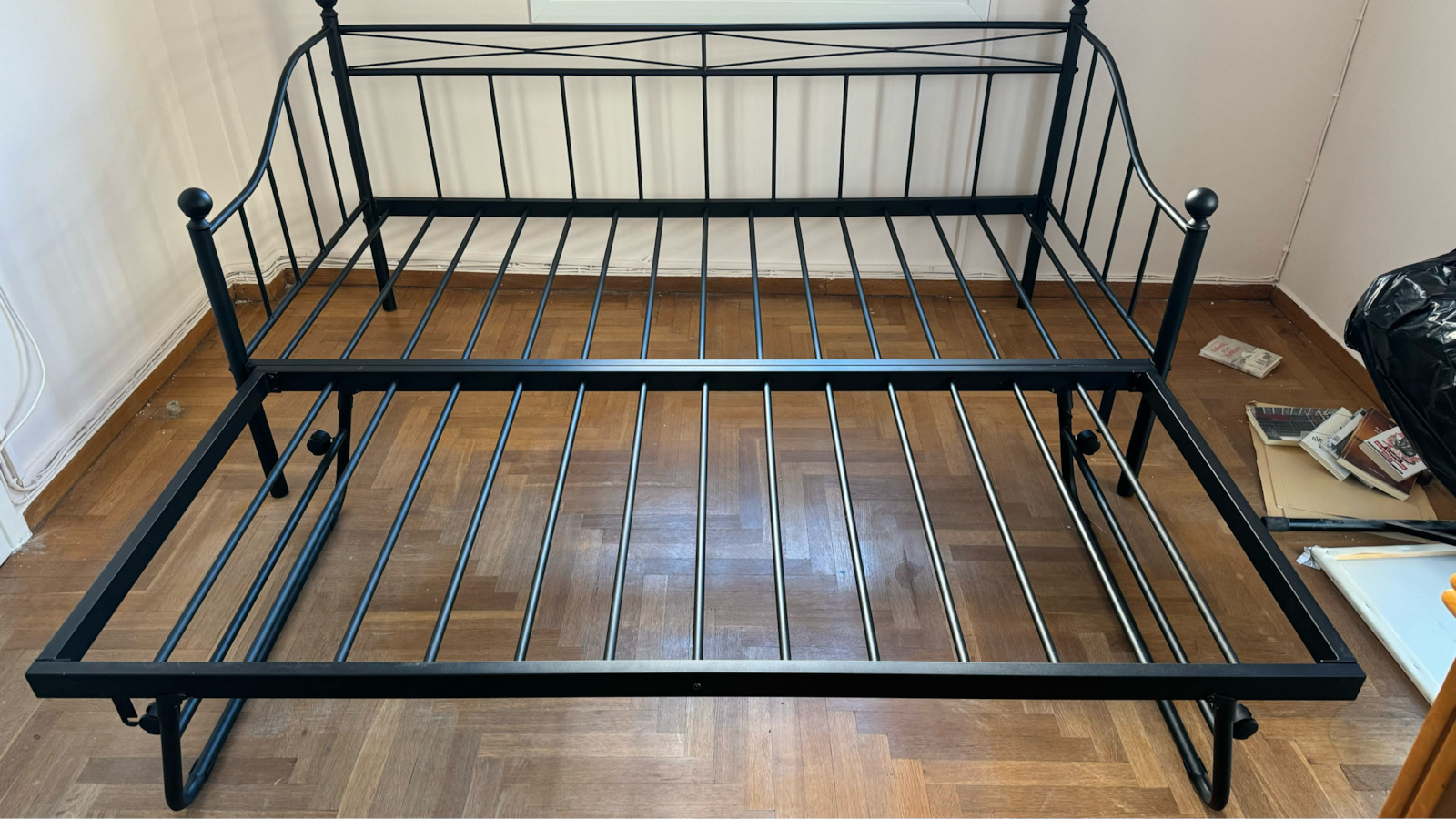 Marin Canapea Pat Single Metalic Negru Potrivit Pentru Saltea 90x190cm E8043,1