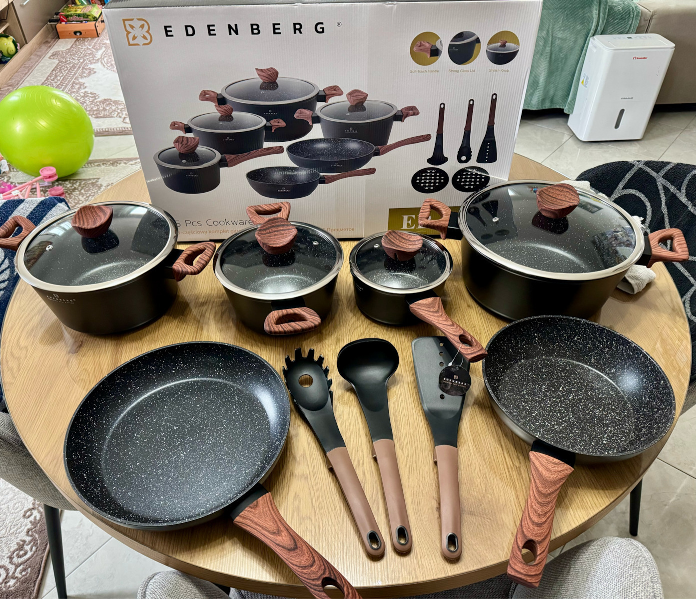 Edenberg Cookware Set Made of Aluminum Black With Non-Stick Coating 15 Pieces