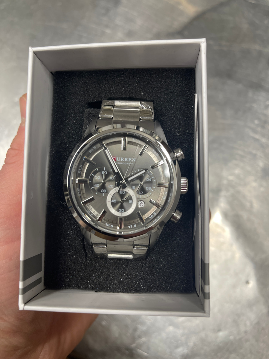 Curren Men's Watch 45mm Chronograph Battery with Silver Metal Bracelet